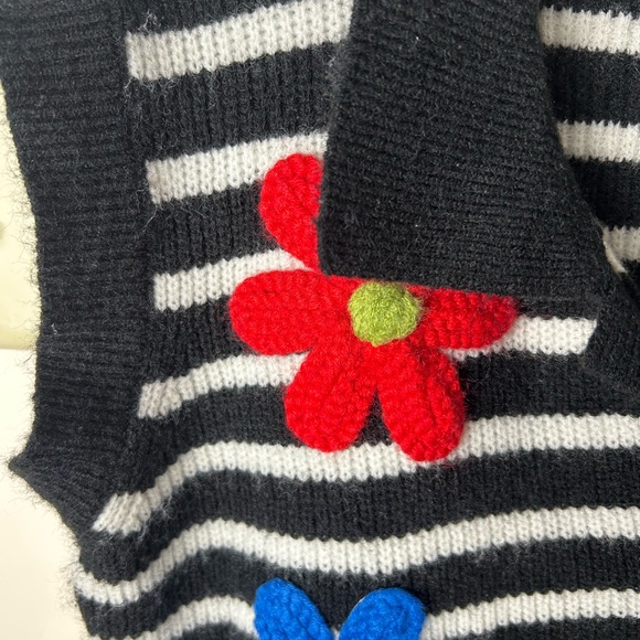 BiBi Sweater Vest Women’s L Black/White Striped Flower Patch‎ Cottagecore BOHO - Picture 5 of 16